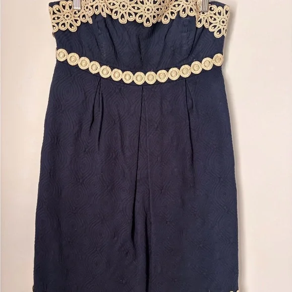 Lilly Pulitzer Betsy Navy & Gold Strapless Dress Size 6 EUC - Picture 4 of 4